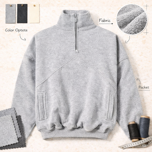 Fabricantes de Ropa Personalizada al por Mayor: Sudadera Oversize Corta de Forro Polar Casual con Cremallera de Cuarto para Hombre - Product Image 3
