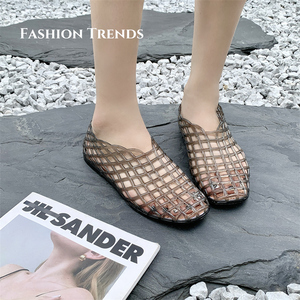 <span class=keywords><strong>Scarpe</strong></span> <span class=keywords><strong>Ballerine</strong></span> Estive da Donna con Design a Gabbia Modellata, Morbide e Leggere, Sandali Jelly <span class=keywords><strong>Blu</strong></span> con Rete - Product Image 4