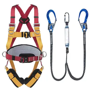 CE certified double hook climbing fall protection full body five point safety harness with aluminum d ring