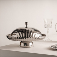 Plateau à manger en acier inoxydable de style européen couvercle anti-poussière plaque d'ornement en métal pour servir des fruits pain Snack gâteau gâteau outils