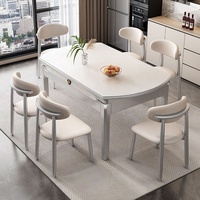 Ensemble de table et chaises de salle à manger rectangulaire extensible en marbre et bois, design moderne et luxueux, 4, 6 ou 8 places, pour restaurant et cuisine, meubles complets.