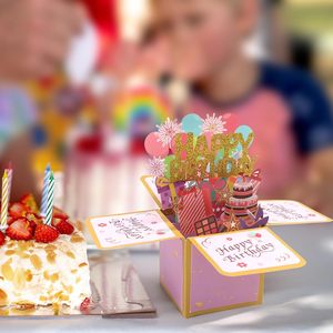 Tarjeta de Cumpleaños 3D Pop-up - Caja de Regalo con Tarjeta de Felicitación y Sobre para Mujeres, Hombres, Niños, Amigos (Rosa) - Product Image 6