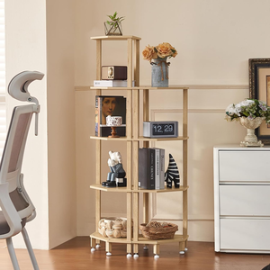 4 Tier Freestanding Wooden <strong>Corner</strong> Bookshelf Natural Tone <strong>Storage</strong> Shelf <strong>Unit</strong> for Bathroom Bedroom Small Spaces - Product Image 2