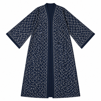 Abaya personnalisée ODM en tricot bleu marine pour femme, motif quadrillé, devant ouvert, manches longues, robe kaftan musulmane, tenue modeste du Moyen-Orient, OEM