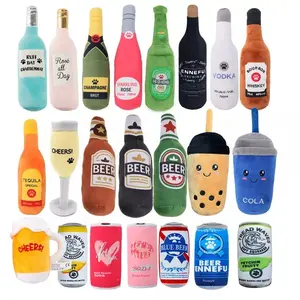Commercio all'ingrosso Drop Shipping Pet Products Fashion Luxury Soft Plush Green Beer Alcohol Bottle Squeaky Puppy Dog Toys
