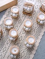 Vente en gros de bougies chauffe-plat en bois en forme de cœur, écologiques, faites à la main, avec motif de fleurs bleues, emballées dans une boîte en kraft pour la décoration de la maison