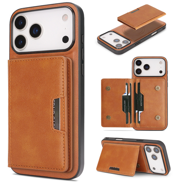 For MagSafe Two-in-One Wireless Mobile Phone Charger Case for IPhone17Pro Max Pu Material Phone Case with Wallet