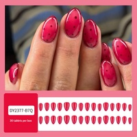 Faux ongles en amande ultra-fins, sans trace, à presser, effet blanchissant, motif pois pastèque frais, pour l'été, 30 pièces