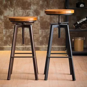 Điều Chỉnh Chiều Cao Xoay Counter Bar Chủ Tịch Retro Kết Thúc Phong Cách Công Nghiệp Gỗ Barstools