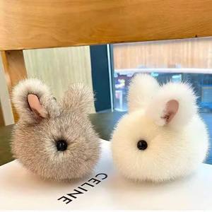 Soft Faux Fur Furry Cartoon Bunny Keychain Pendant Mini Pom Pom Durable 3D Shape Letterpress Printed Car Accessories Bag Plush