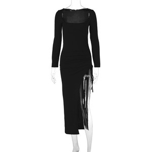 Donne autunno collo quadrato Sexy abiti a maniche lunghe con coulisse abiti Casual abbigliamento donna autunno - Product Image 6