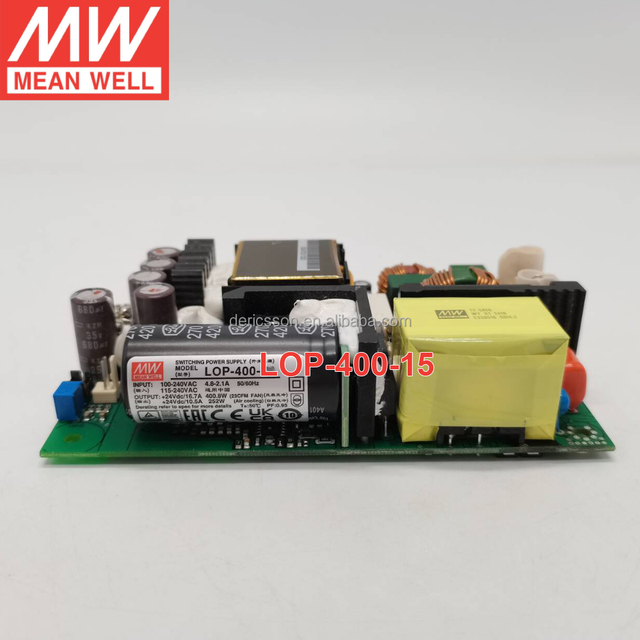 Mean Well LOP-400-15 400W 15V Single Output Low Profile Open Frame AC-DC Power Supply 94.5% Efficiency CE for 3-Year
