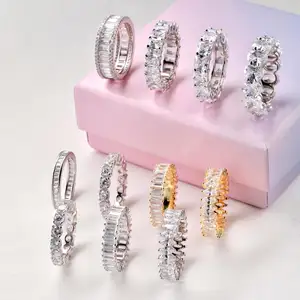 Dylam 2023 Dainty AAAAA Pave Setting Cubic Zirconia Eternity Band Promise Engagement Women Baguette Zircon Wedding Rings