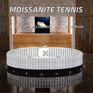 Pulsera de tenis de plata de ley 925 de alta calidad y a la moda, chapada en rodio, para mujer, con moissanita de corte princesa helado de 2 mm, 5 filas, GRA - Product Image 2