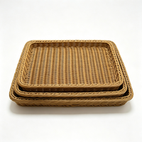 Panier de rangement rectangulaire marron en rotin synthétique PP tressé à la main, écologique, peu encombrant et étanche pour fruits, collations et articles divers