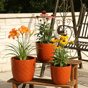Juego de Macetas de Cerámica, Color Terracota Brillante, Textura en Relieve de Escamas de Pescado, Ecológicas, con Orificio de Drenaje, para Interiores y Exteriores - Product Image 3