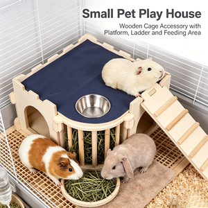 Grand château <span class=keywords><strong>en</strong></span> bois pour cochon d'Inde avec échelle et mangeoire à foin, abri naturel pour lapins, chinchillas, hérissons - Product Image 2