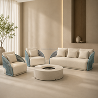 Ensemble de canapés d'extérieur de luxe avec table foyer, canapé 3 places et 2 chaises longues pour villa, hôtel, resort, patio