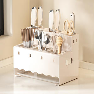 Support à Couteaux Multifonction en Acier Inoxydable, Organisateur de Cuisine Mural ou de Comptoir, Boîte de Rangement pour Baguettes et Cuillères, Hauteur 8-9,9 pouces - Product Image 3