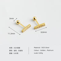 Boucles d'oreilles fines en zircon cubique vertical exquis en argent 925 plaqué or 18 carats pour femmes