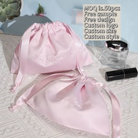 Sac à cordon en Satin épais rose de luxe pour le stockage de maquillage cosmétique Logo personnalisé imprimé cheveux cadeau emballage poussière pochette en Satin de soie
