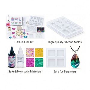 Professional Handmade <b>Resin</b> Jewelry Craft Kit Featuring Crystal <b>Clear</b> Fast Cure Adhesive UV Light Silicone Forms Art Model - Product Image 2