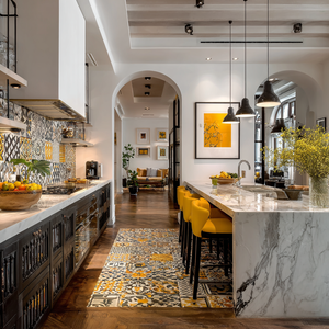 Armoires de cuisine modernes de style VSME Barcelone avec îlot en marbre et ensemble d'armoires modulaires blanches - Product Image 1