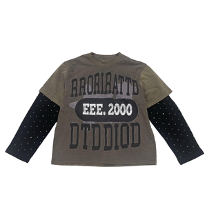 Oversized Double Layer Graphic Long Sleeve Tee Y2K Gothic Mesh Sleeve Heavy Cotton Streetwear Wholesale - Product Image 1