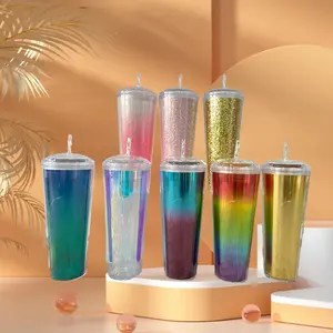 Popular Double Tumbler Cup Studded Coffee Tumblers Water Bottles 24oz Cups With Lids And Straws