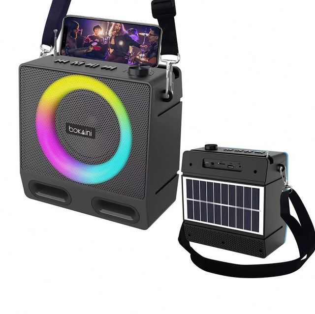 Portable Solar Panel Charging Single Color LED BT Outdoor Wireless Speaker FM Radio TF Card USB Party Subwoofer for Computer