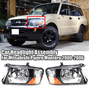 ชุดไฟหน้ารถยนต์สำหรับมิตซูบิชิ ปาเจโร มอนเตโร ปี 2000-2006 พร้อมหลอดไฟ LED ซ้ายขวา เลนส์ PC สีดำ - Product Image 1