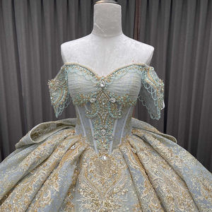 Lsmc131 Vestido de Gala de Quinceañera Vintage Elegante de Alta Calidad con Apliques, Estilo Fiesta, Hombros con Cuentas y Cola Capilla 100% - Product Image 4