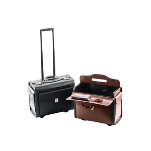 new design journal wheeled leather pilot briefcase rolling attache case