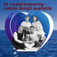 HBL Vente en gros de cristaux transparents en forme de cœur 3D pour gravure photo, vierges, carrés, pour décoration de table DIY au laser