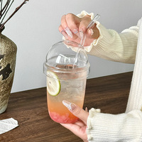 Tasses à lait en verre à double paroi transparentes 500ml/550ml avec paille et couvercle, design moderne, compatibles lave-vaisselle et micro-ondes, pour le bureau et les fêtes
