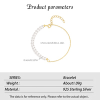 Bracelet délicat en argent sterling S925 avec perles d'eau douce de qualité AAAA, chaîne à maillons réglable, plaqué or, pour femmes, idéal pour les soirées