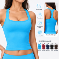 Débardeur de sport sans couture pour femme, col carré, avec logo personnalisé OEM, coussinets amovibles, dos nageur, pour yoga et gym, vente en gros