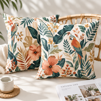 Housse de coussin OEM à imprimé végétal tropical, motif personnalisé Hibiscus et perroquet, texture douce