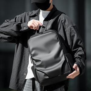 Men's <b>Backpack</b> <b>Large</b> Capacity Waterproof Black 15 Inches Business Travel Commuting Style Solid Color Coating Lining Polyester - Product Image 1