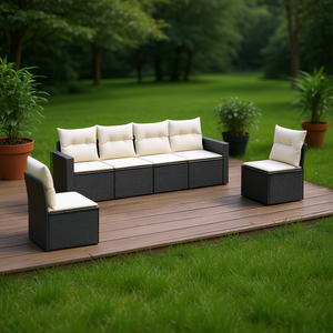 Set Divano da Giardino in Rattan Bianco Crema, Arredamento da Esterno a 4 Posti dal Design Contemporaneo - Product Image 2