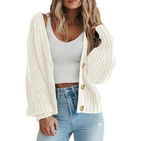 Kardigan Rajut Wanita Klasik Kerah V Kancing Depan Lengan Panjang Warna Solid Longgar Kasual Sweater Hangat Nyaman untuk Musim Gugur dan Musim Dingin.