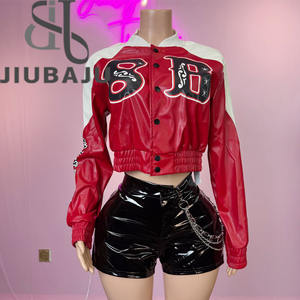 Giacca in <span class=keywords><strong>pelle</strong></span> Patchwork stampa lettere da <span class=keywords><strong>donna</strong></span> cappotti Casual stile Hipster stile autunno - Product Image 1