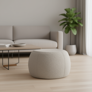 Pouf ottoman Db Jaxx Ellis Small Smoke en fausse fourrure d'agneau, pouf rond moderne pour la décoration du salon - Product Image 2