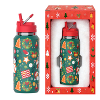 Cadeau de Noël : Bouteille d'eau isotherme pour enfants de 12 oz avec couvercle à paille, poignée pivotante, en acier inoxydable 304, personnalisable avec logo