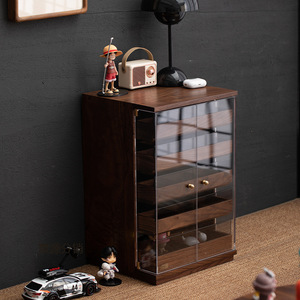 Oogishido Solid Wood <b>Sideboard</b> Black Walnut <b>Storage</b> Cabinet Tea Room Furniture With Glass Door Design - Product Image 1