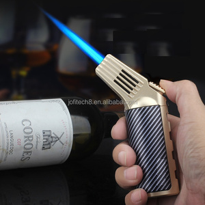 Briquet torche au butane rechargeable coupe-vent en alliage de zinc avec poignée en fibre de carbone pour cigares et camping en extérieur, flamme jet - Product Image 1