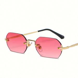 Gafas de Sol Cuadradas Pequeñas Vintage de Moda con Logotipo Personalizado para Mujer, Gafas de Sol Poligonales sin Montura para Mujer - Product Image 3