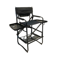 Chaise de réalisateur haute noire avec siège rembourré, table latérale, robuste, hauteur bar, pliable pour le camping, la maison, la terrasse, avec appui-tête