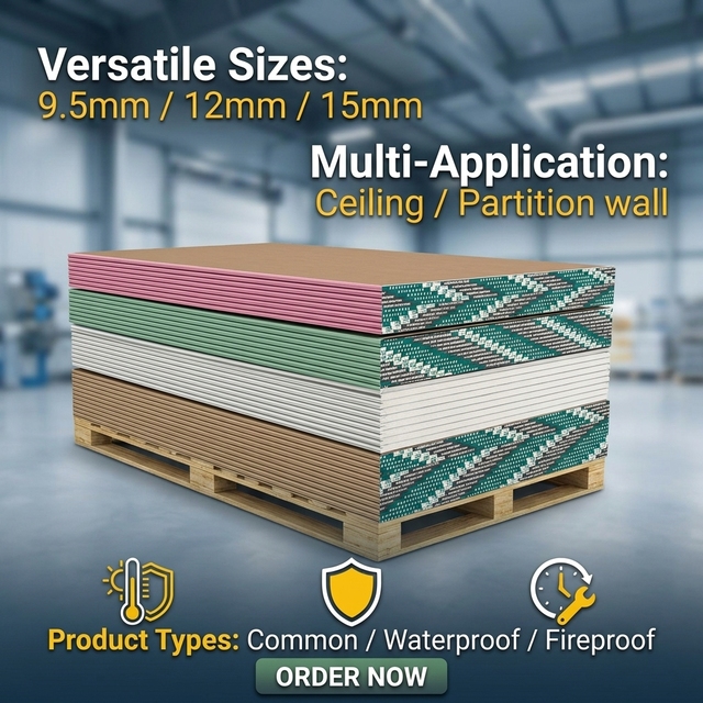ASTM CE Certificate Drywall Plasterboards 9.5mm 12mm 15mm Thickness Water Resistant Gypsum Board for Interior Decoration