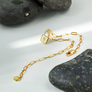 Pulsera de Cadena de Eslabones de Latón Unisex de Moda 2024 con Colgante de Zirconia y Cierre, Chapada en Oro de 14K, Logotipo Personalizado, Aniversario, Moda - Product Image 4